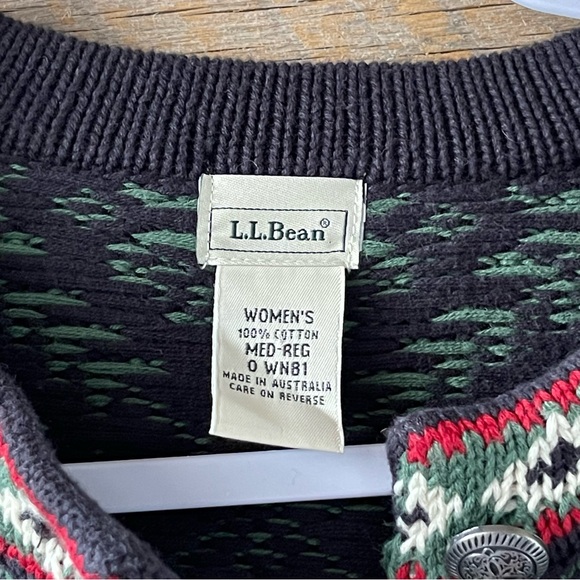 LL Bean Womens Vintage Fair Isle Cotton Nordic Cardigan Sweater Size Medium - Picture 3 of 14